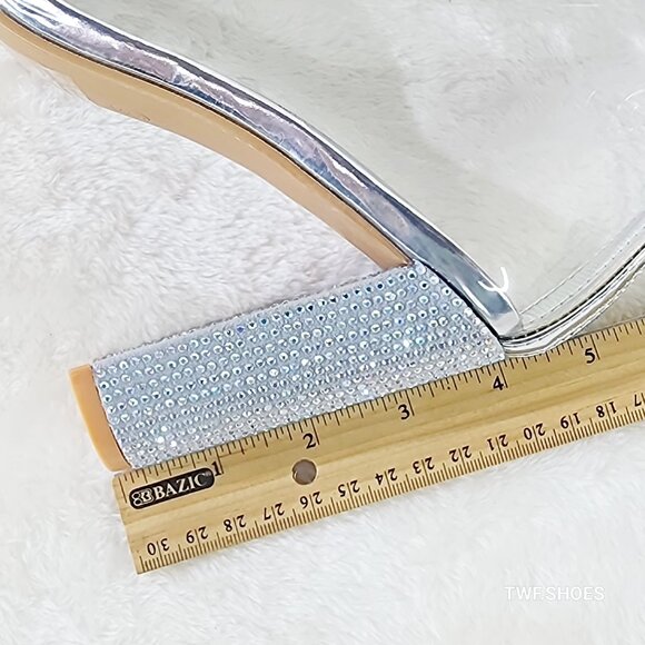 See Me Silver Rhinestone Laces Heels Clear Upper Open Toe Ankle Boots NEW - Picture 7 of 14